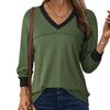 Fashionable Women's Loose Colorblock V-neck Long-sleeved Top