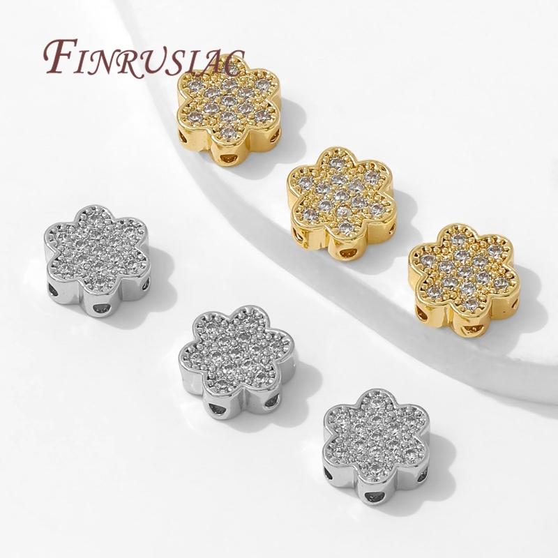 10*4mm 18K Gold Plated Brass with Zircon Flowers Beads For Bracelets Making Accessories,Separator For Beads,Spacer Bead Findings