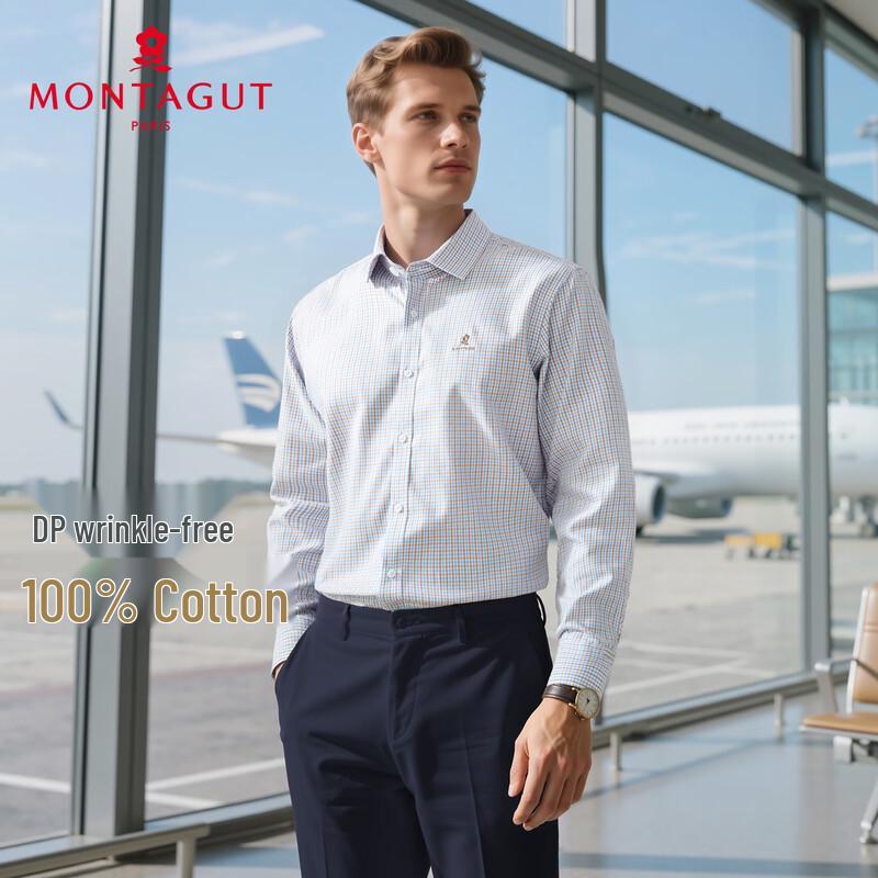 MONTAGUT Men s Long-Staple Cotton Plaid Business Casual Shirt 48