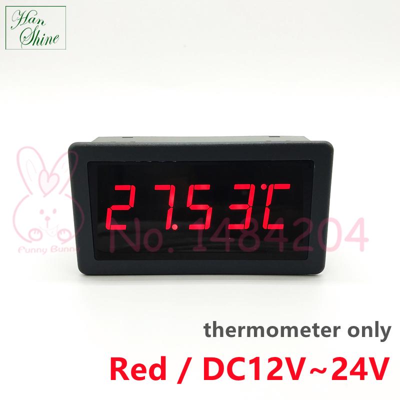 Digital Thermometer DC12V 24V / 5V Red Blue LED Temperature Display Indicator 5135T, Optional: Pt100 RTD Sensor Class A 4 Wire