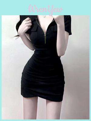 Dress Knit Fabric Slim Fit Short Sleeve Polo Neck Retro Style For Summer Fashion