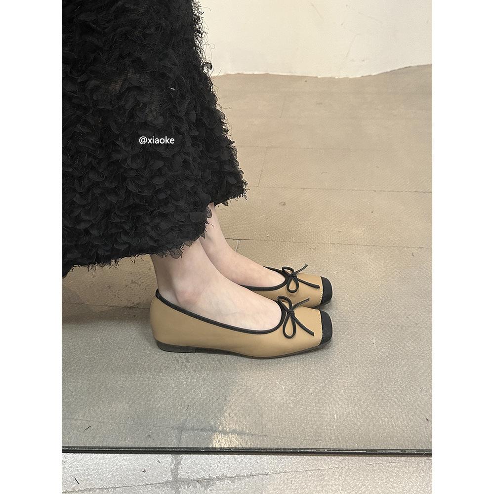 Xiaoxiangfeng Shallow Mouth Single Shoe Girl 2025 New Korean Version Bow Round Head Gentle Fairy Doudou Shoes Female Flat Bottom