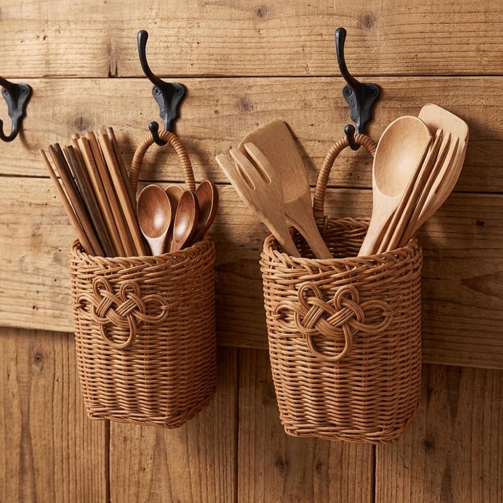 Space Saving Imitation Rattan Storage Basket Decorative Vegetable Fruit Storage Basket  for Kitchen