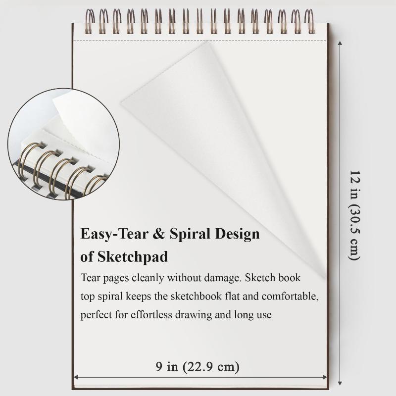 1 Stück 9 Zoll x 12 Zoll Skizzenbuch, Skizzenbuch mit oberer Spiralbindung Kinder-Kunstzeichnung leeres Papier Zeichenbuch