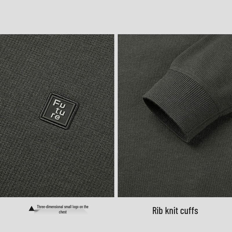 HLA Men's Winter Fleece-Lined Faux Two-Piece Round Neck Sweater