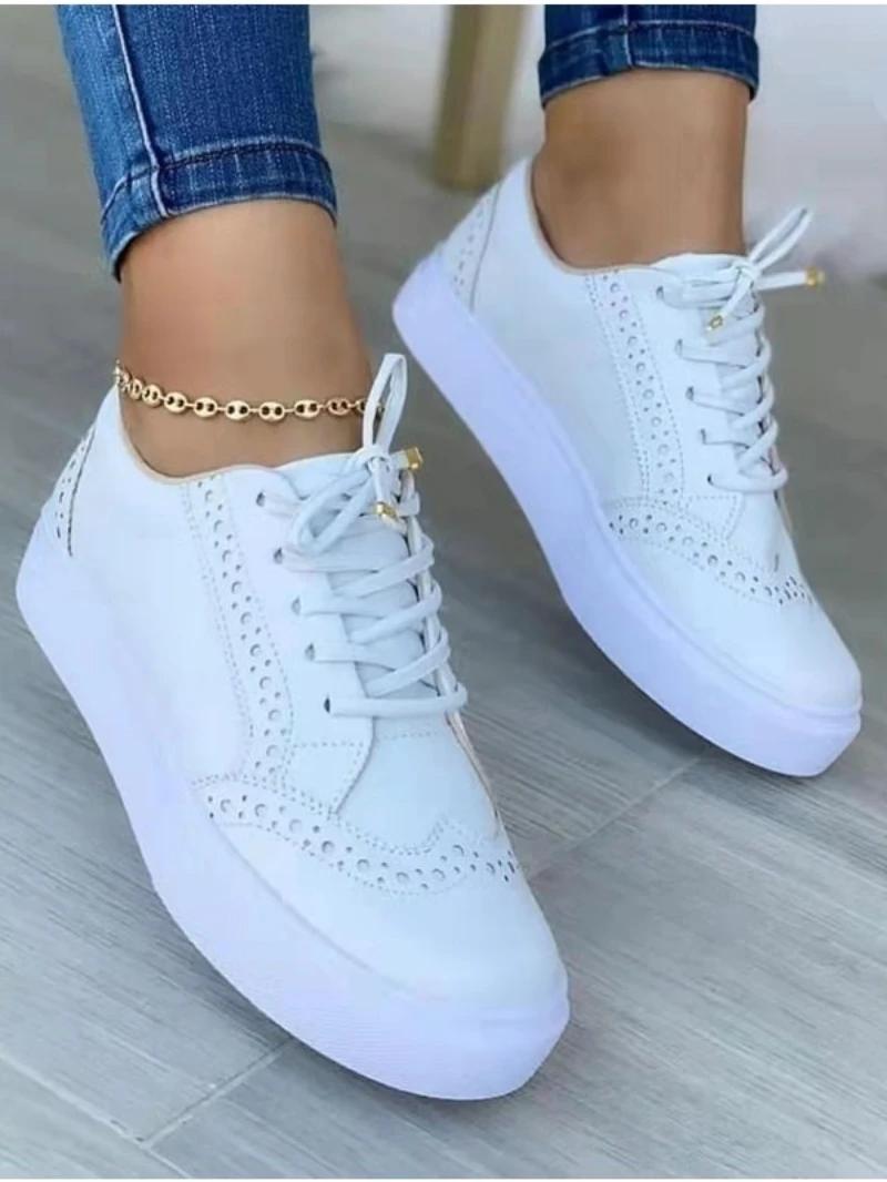 

New Sneakers Women Flat Casual Sneaker Spring Fashion Versatile Lace Up Walking Women Shoes Zapatos De Mujer 43 белый
