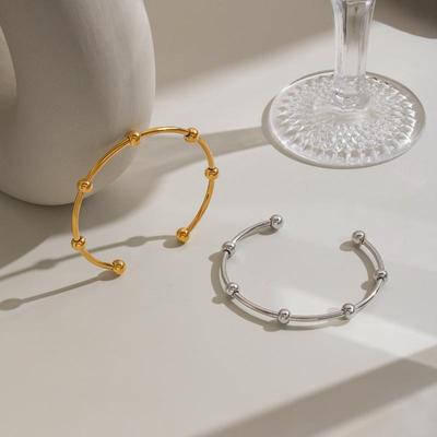 Bracelet Jonc Perles Rondes en Acier Inoxydable pour Femmes Mode Unique Minimaliste Géométrique Bijoux Cadeaux pour Soirées Rendez-vous