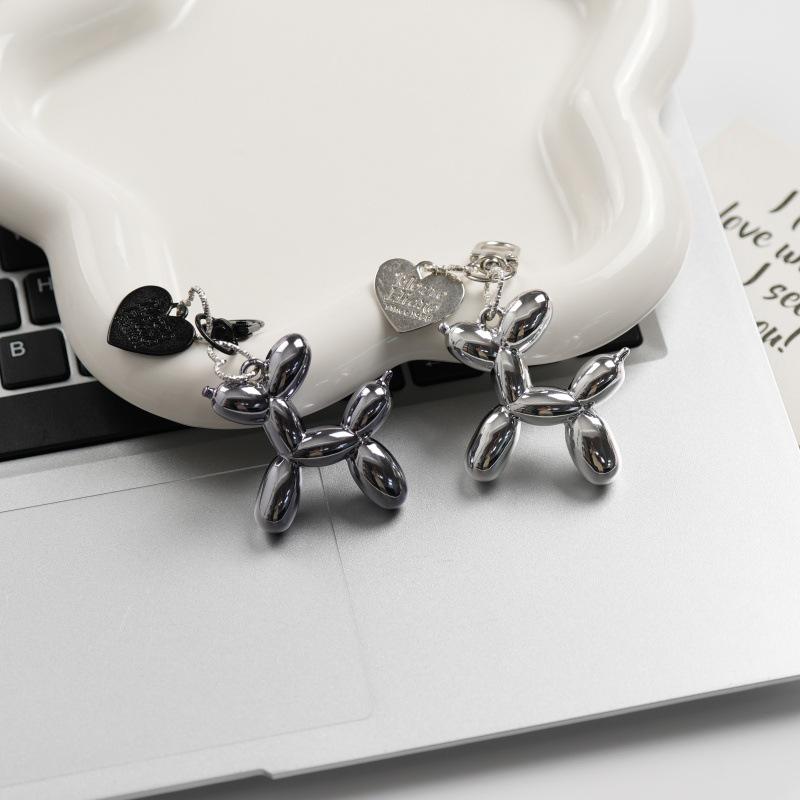 Trendy Acrylic Balloon Dog Keychain & Heart Pendant Backpack Accessory
