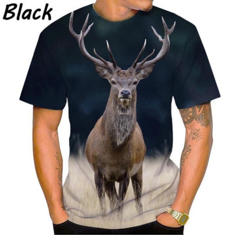 Nové tričko Deer s 3D potiskem Pánská móda Funny Street Hip-hop Harajuku Cool tričko