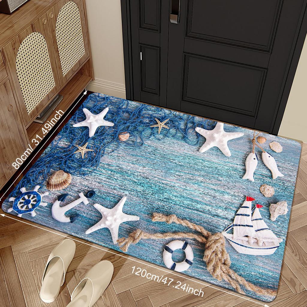 1Pcs Anti Fatigue Kitchen Rugs, Ocean Beach Shell Print Waterproof Non-Slip Thick Cushioned Kitchen Mat Heavy Duty Comfort Standing Mat for Kitchen
