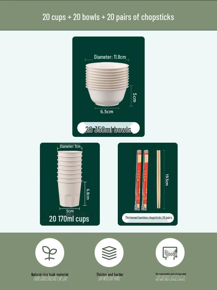 Eco-Friendly Rice Husk Tableware Set: Bowl, Chopsticks, Spoon & Cup – Recyclable & Food-Grade for Dining, Parties, Home, & Picnics (4-Piece)