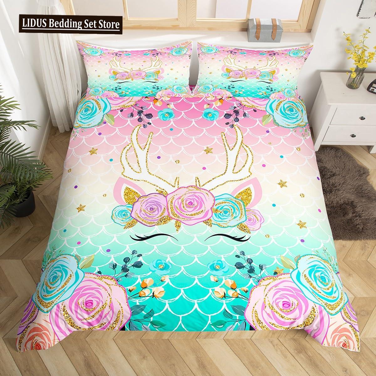 

Пододеяльник с изображением единорога, мультяшная галактика, радуга, красочный единорог, милый романтический мотив для детей и девочек, полиэстеровый чехол для одеяла EU single(135x200cm)