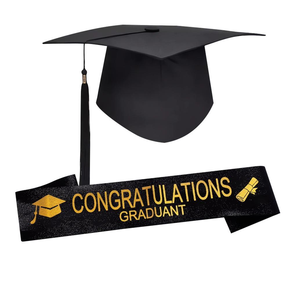 Black Graduation Cap Polyester Graduation Sash Bachelor Degree Graduation Tassel  Party Decorations