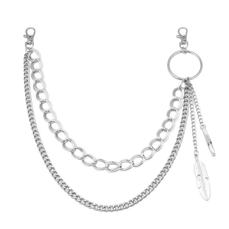 Punk Leaf Shaped Belt Chain For Jeans Pants Skirts Personalized Trouser Chain Women Men Hip Hop Tassel Pendant Decor