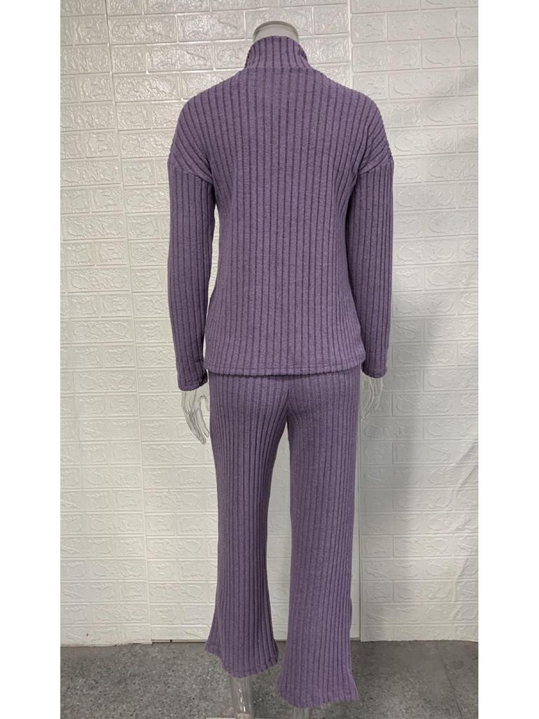 2025 European & American Fall Ribbed Knit Zipper Homewear Two-Piece Set