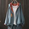 Women's Casual Hooded Printed Drawstring Shirt - Loose Cotton Yarn Jacket