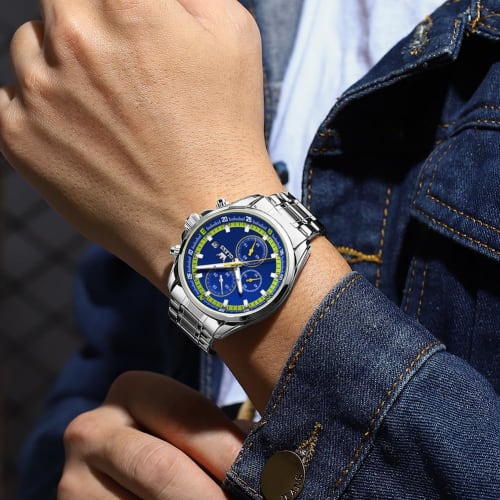 OLEVS Men's Quartz Watch, Popular and Stylish, Multi-Function Watch with Stainless Steel, Waterproof, Date Display, Analog, Fashionable for Students a