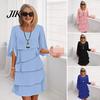 Einfarbiges Kleid Lagenlook Chiffon für Damen Langarm Rundhalsausschnitt Alltagskleidung Rüsche Stufenförmig Fließend Lässig Hochzeitsgast