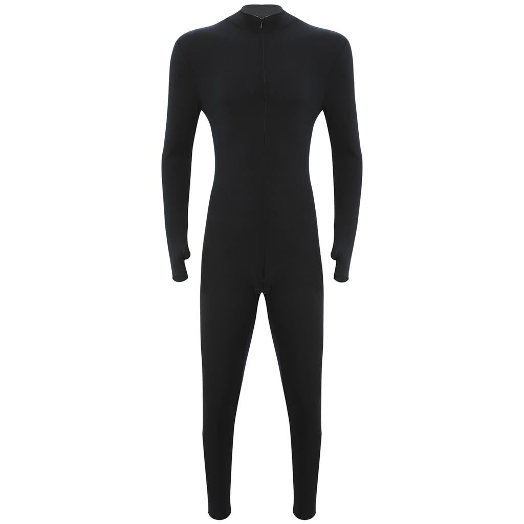 Macacão Unitário Listrado Masculino Gola Alta Manga Longa Calça Zíper Frontal Estilo Romper Roupa Esportiva Yoga