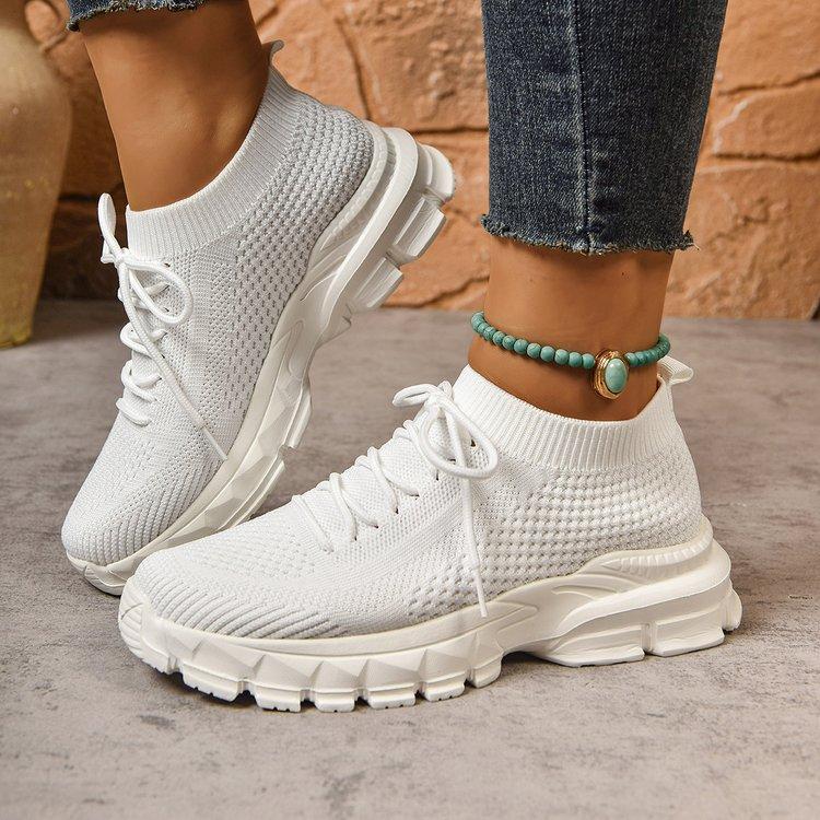 Women's Letter Print Platform Sneakers, Breathable Knit Slip on Outdoor Shoes, Comfortable Low Top Sport Shoes Plus Size 36-42