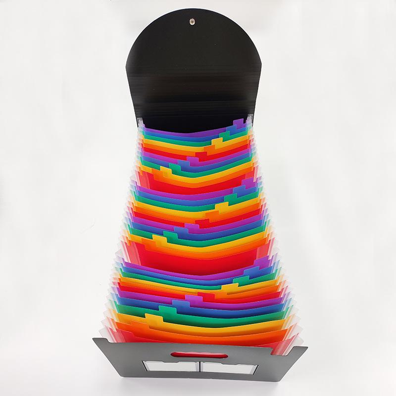 A4 Accordion File Folder with 25 Pockets, Color Inner Pages, and Lanyard Flap (PP Material)