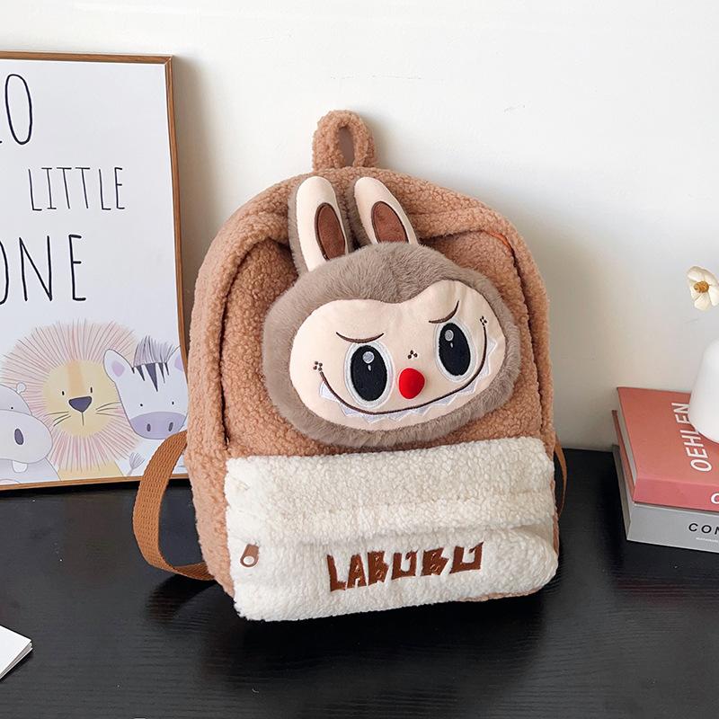 Labubu Cartoon Campus Backpack Plush Bag Cute Lamb Hair Cute Doll Shoulder Large Capacity Pain Bag
