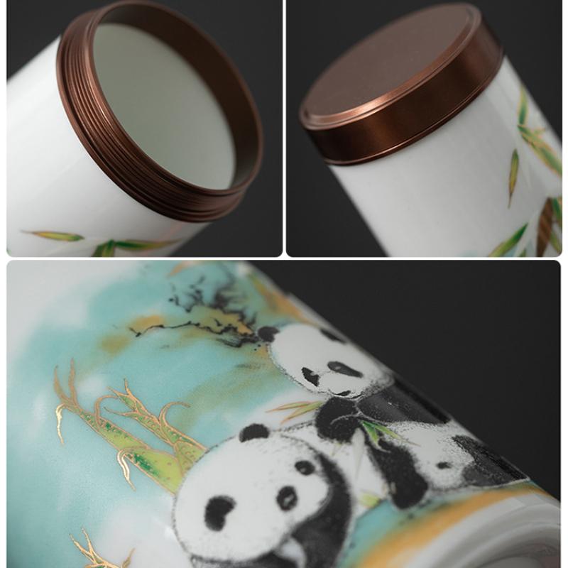 Cute Panda Chinese Kung Fu Tea Sets - Ceramic Tea Pot with Infuser Tea Cup Tea Can Gift Box,Cartoon Panda Tea Set for Business Festival Friend Gifts