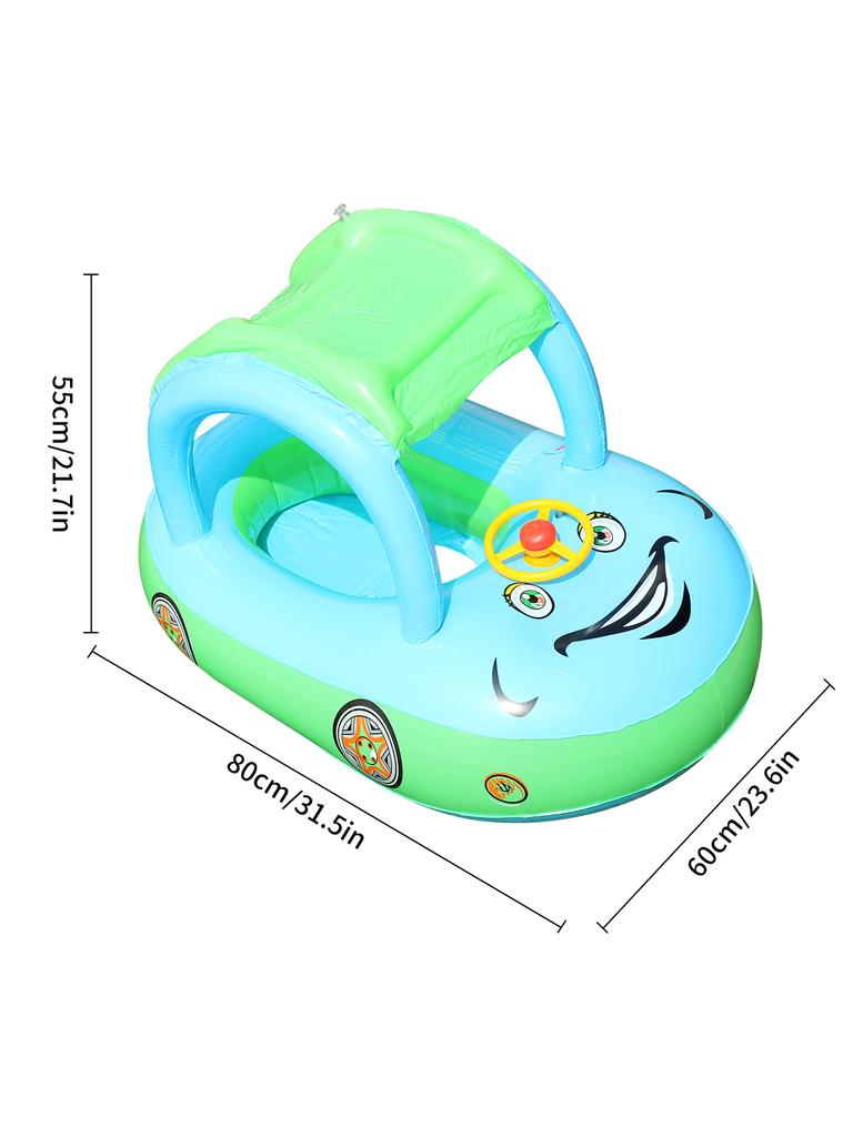 1pc Inflatable Baby Pool Seat Float with Canopy Sun Shade Swim Ring Water Seat Lounge Float with Steering Wheel Handles