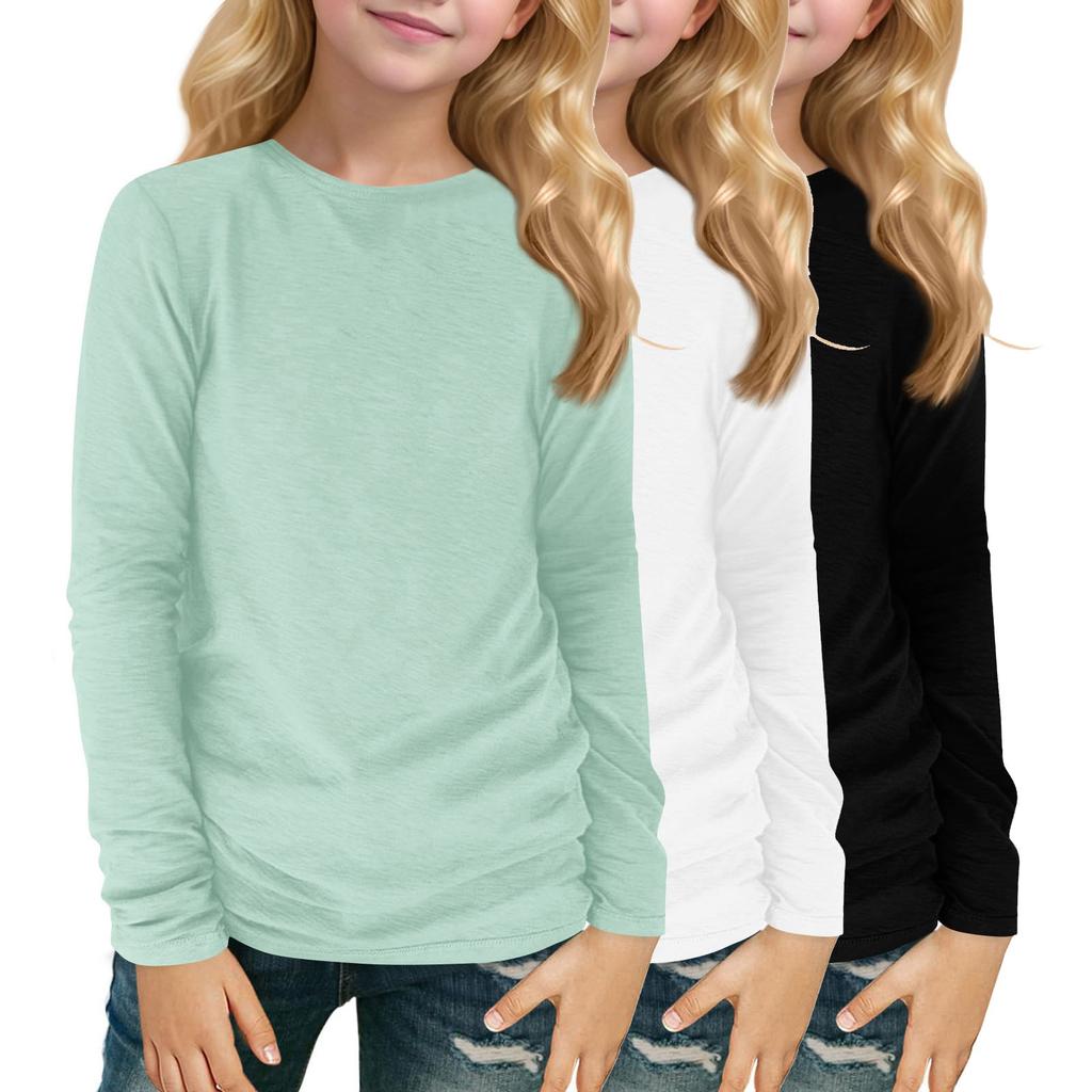 Children's Long-sleeved O-neck Top Solid Color Daily Casual(3pc)