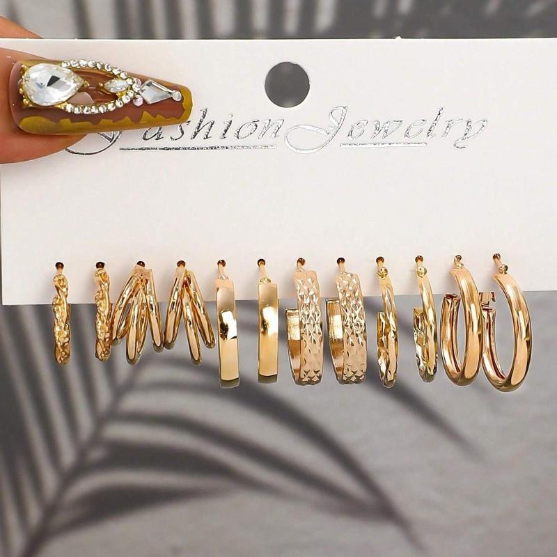 6 Pairs Minimalist Geometric Diamond Glossy Hoop Earrings Set