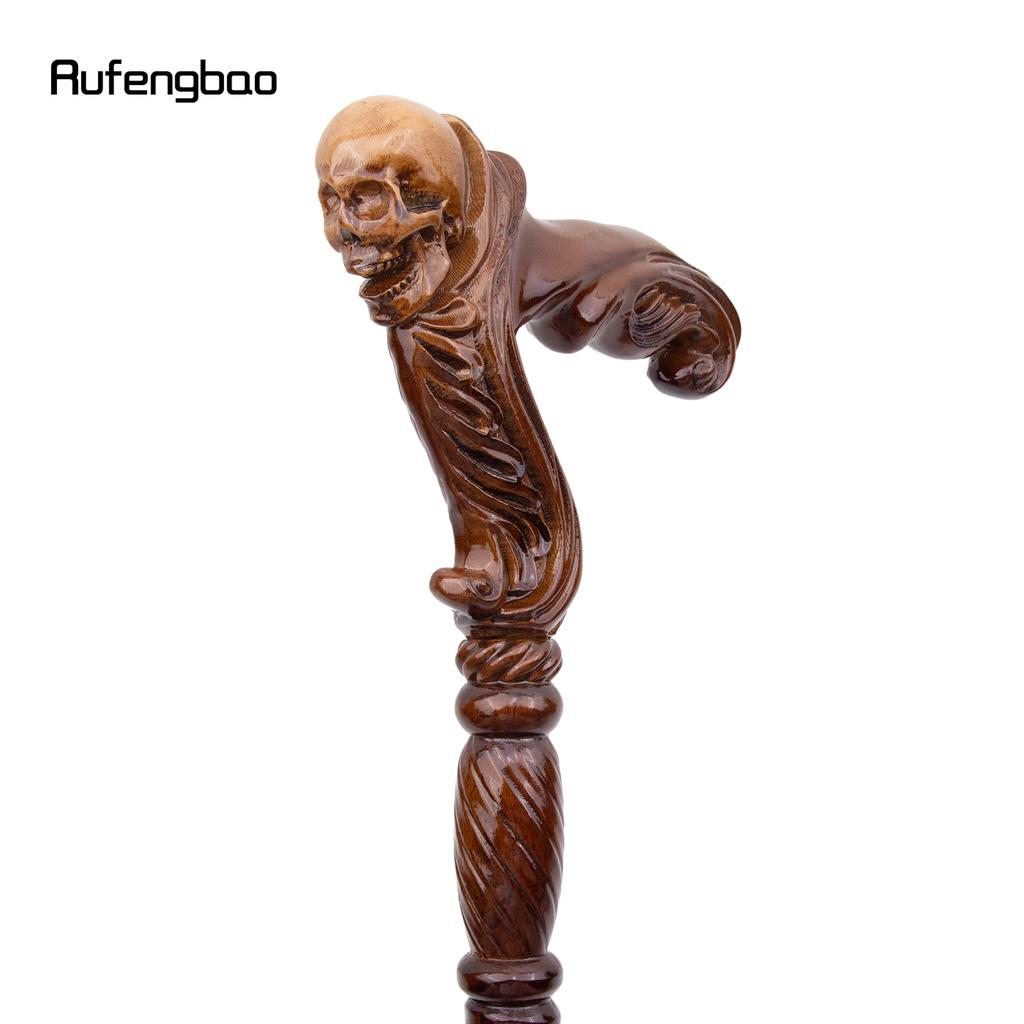 Brown Skull Wooden Fashion Walking Stick Decorative Vampire Cospaly Party Wood Walking Cane Halloween Mace Wand Crosier 96cm