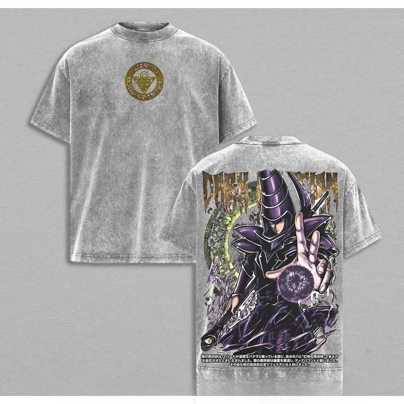 

Аниме Yu-Gi-Oh Черный Маг Печатная Футболка Мужская с Коротким Рукавом Хлопковые Футболки Винтажная Стирка Футболка Харадзюку Мужская Оверсайз Футболка S серый