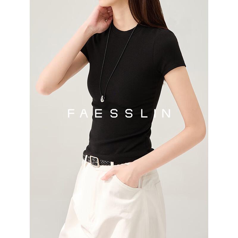 FAESSLIN Women's Slim Fit Knit Round Neck Short Sleeve T-Shirt
