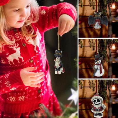 Halloween Acrylic Hanging 3D Black Decoration Spooky Terror Christmas Skeleton Cat Snowman Crow Shape Reusable