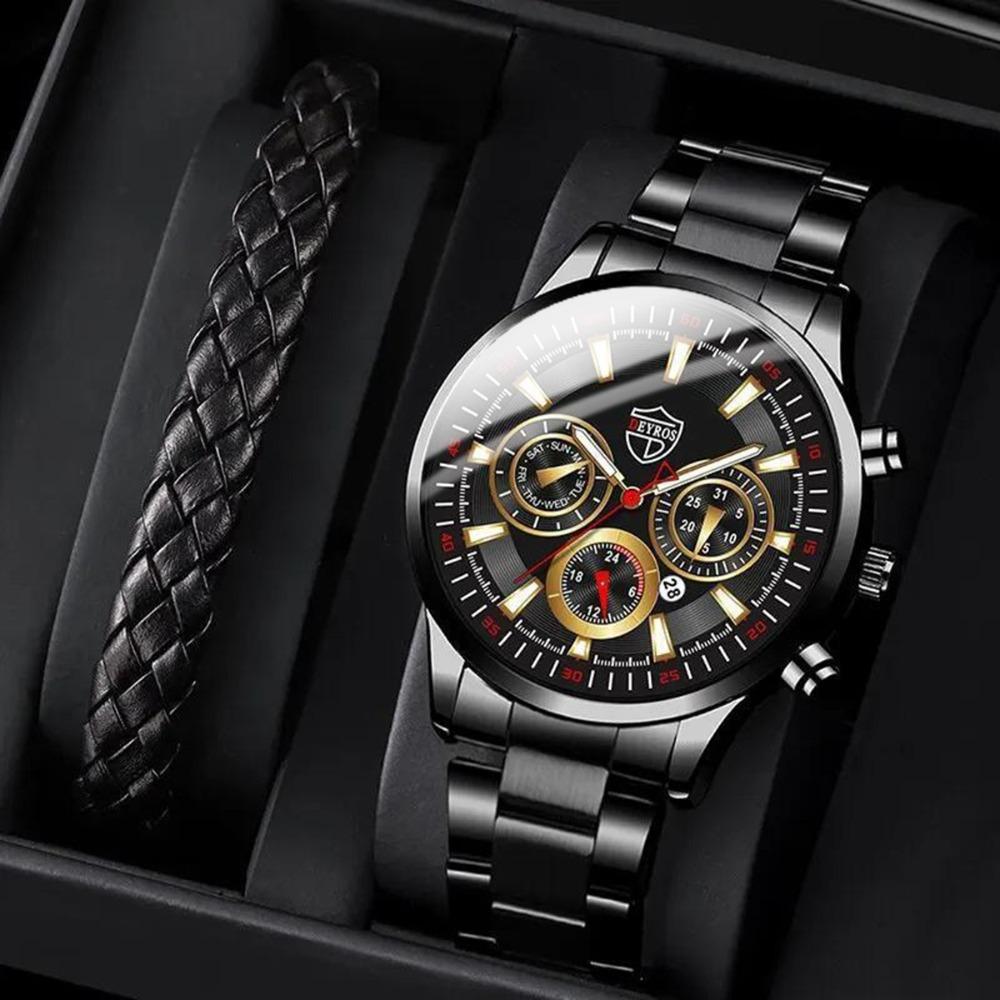 Watch 2-Piece Set Watch Men S Watch Steel Belt Watch Quartz Watch Fashion Sports Watch