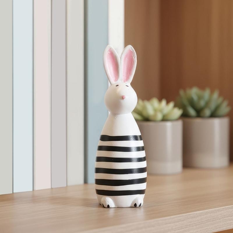 Wooden Bunnies Figurine Easter Rabbit Statue Indoor Easter Decoration Modern Art Spring Home Decors,Bunnies Sculpture