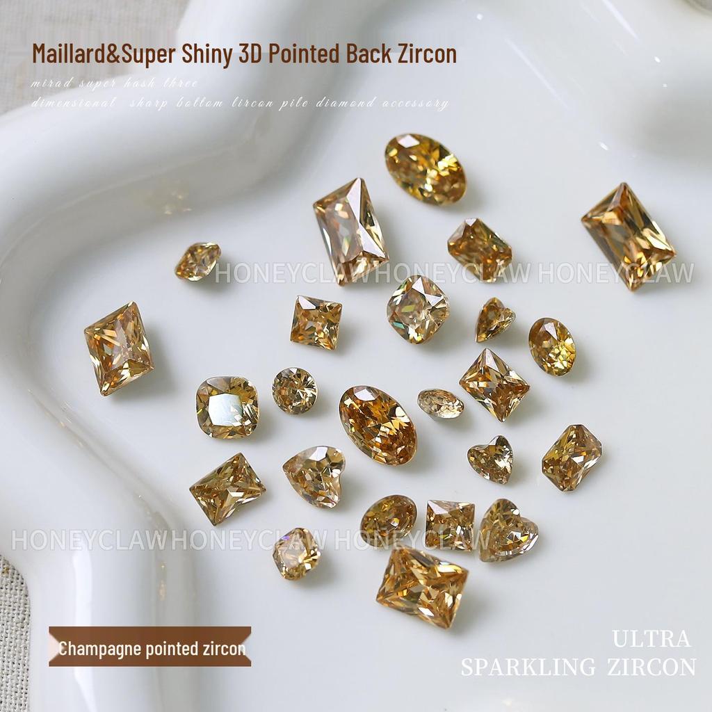 Champagne & Light Coffee Zircon Nail Art Gems: Large Pointed, Teardrop, Horse Eye, Pigeon Egg Shapes