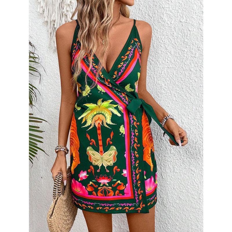 

Fashion Style Fashion Elegant Wish Foreign Trade Women s Clothing round Neck Gradient Letter Print Sleeveless Double Shoulder Suspender Skirt Fashion Dark green S