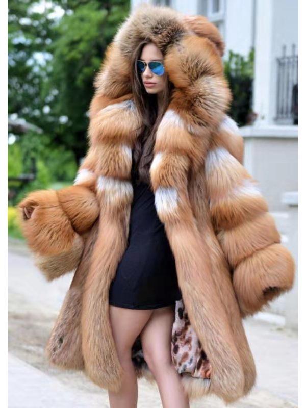 2023 Women's Mid-Length Hooded Faux Fur Coat - Warm Autumn/Winter European & American Style