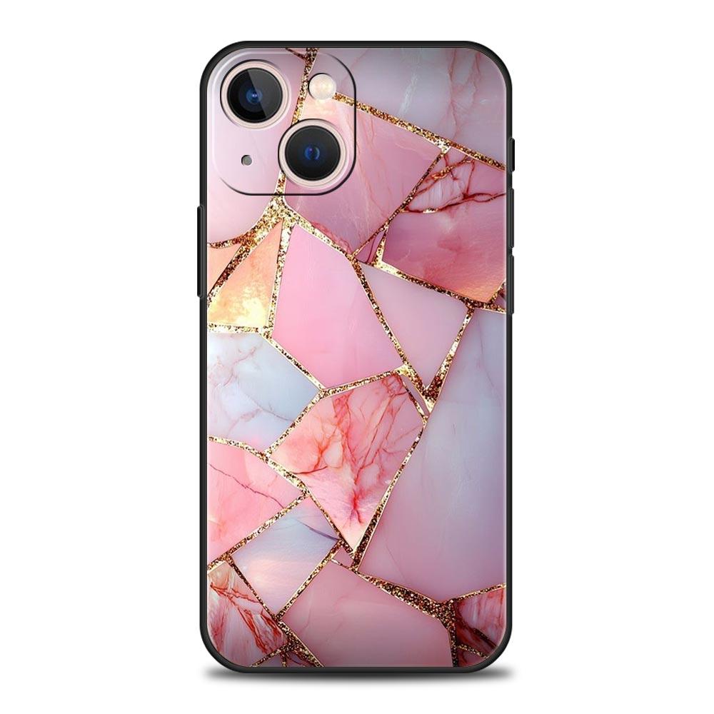 Fashion Gold Pink Marble Phone Case For iPhone 17 16 15 Pro Max 11 12 13 14 7 8 Plus SE 2020 X XR XS Cover Soft Black
