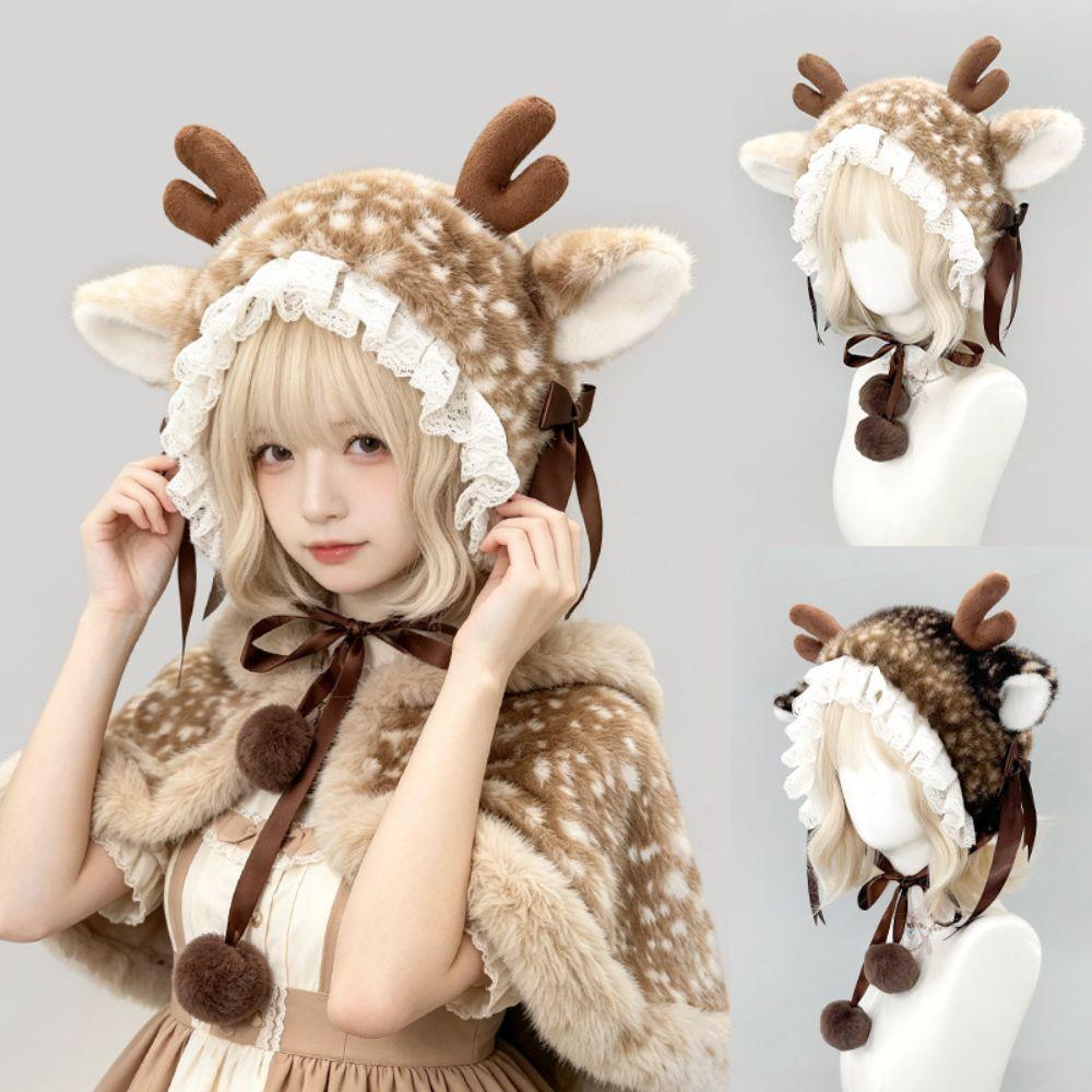 Warm Cross-tie Scarf Leg Cover Mink Fur Fake Collar Lolita Deer Pattern Faux Fur Hat  Women Ladies