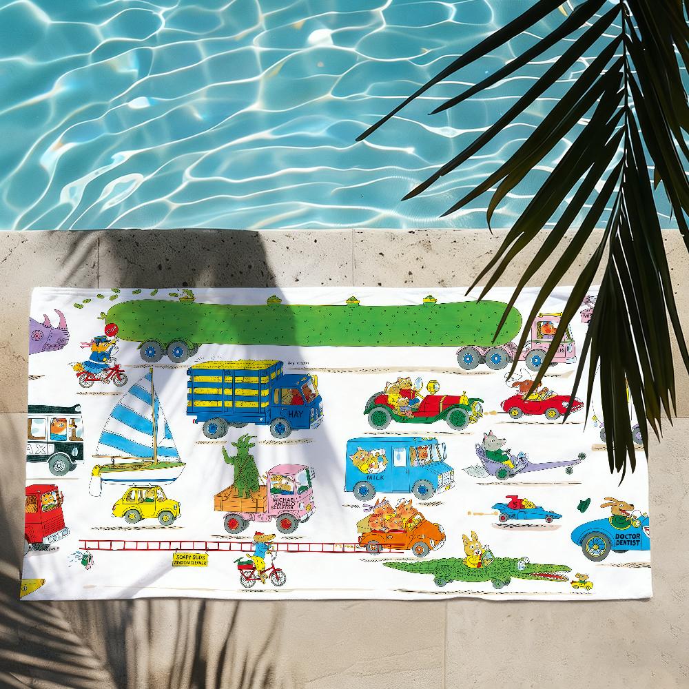 Personality Busy World of Richard Scarry Quick Drying Beach Towels Are Suitable For Swimming Pools Camping Yoga And The Gym