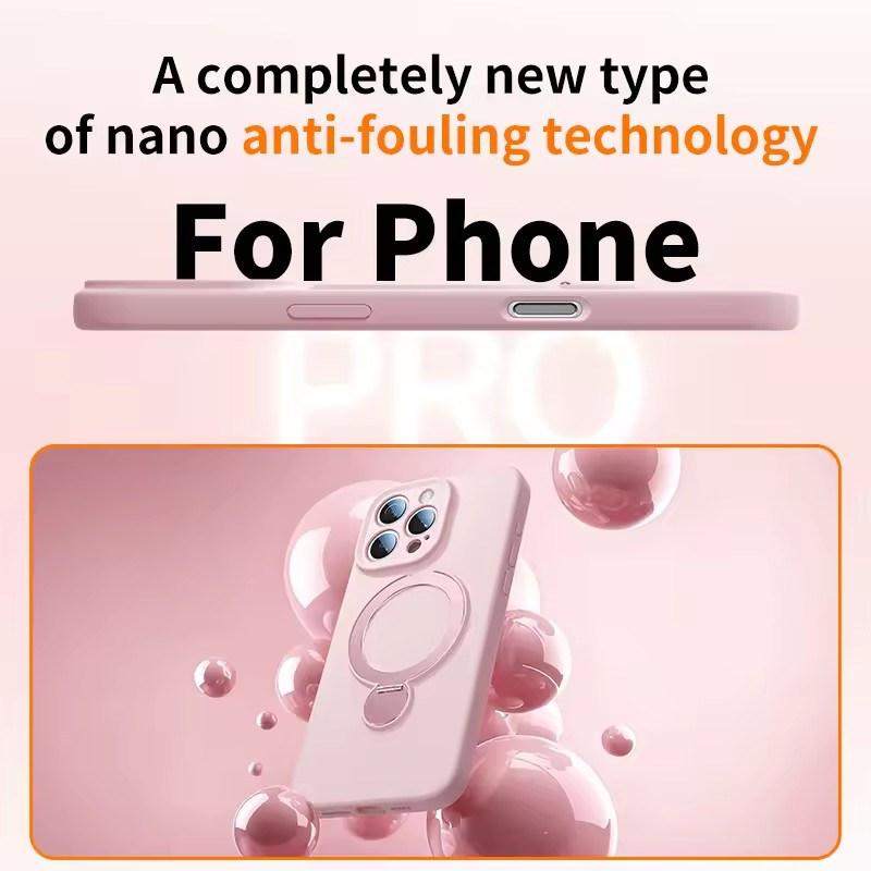 Magsafe Magnetic Bracket Liquid Silicone Phone Case For IPhone 13 14 15 16 17 Pro Max With Hanging Rope Anti fall Protective Cover