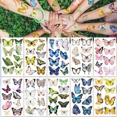 10sheets Colorful Butterfly Tattoo Stickers For Hand Face Body Temporary Fake Waterproof  Tattoo Stickers Kids Party Supplies