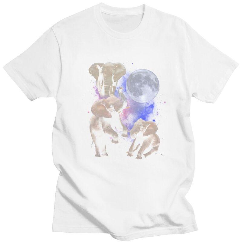 Men Three Moon Elephants T Shirt Summer Short Sleeve Pure Cotton Colthing Leisure Novelty Creative Graphics Tee Tops