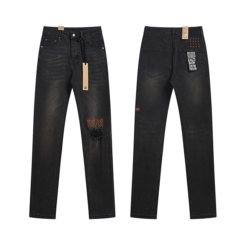 Purple Brand Ink Printing Meichao High Street Retro Ripped Casual Trend Denim Horn Pants Small Feet
