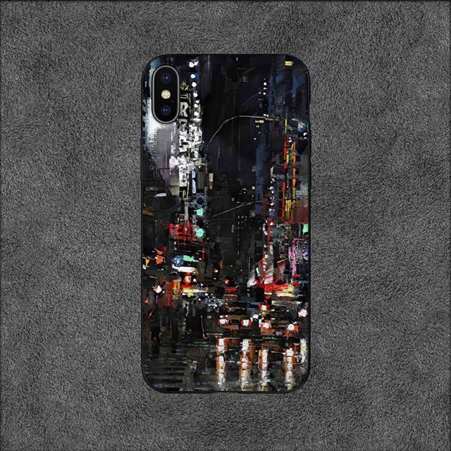 Oil Pinting Street Phone Case For Iphone 11 12 Mini 13 14 Pro Xs Max X 8 7 6s Plus 5 Se Xr Shell