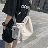 Fashion Canvas Messenger Bag Large Capacity Solid Color Hobo Bag Multi-pocket with Zipper Crossbody Bag