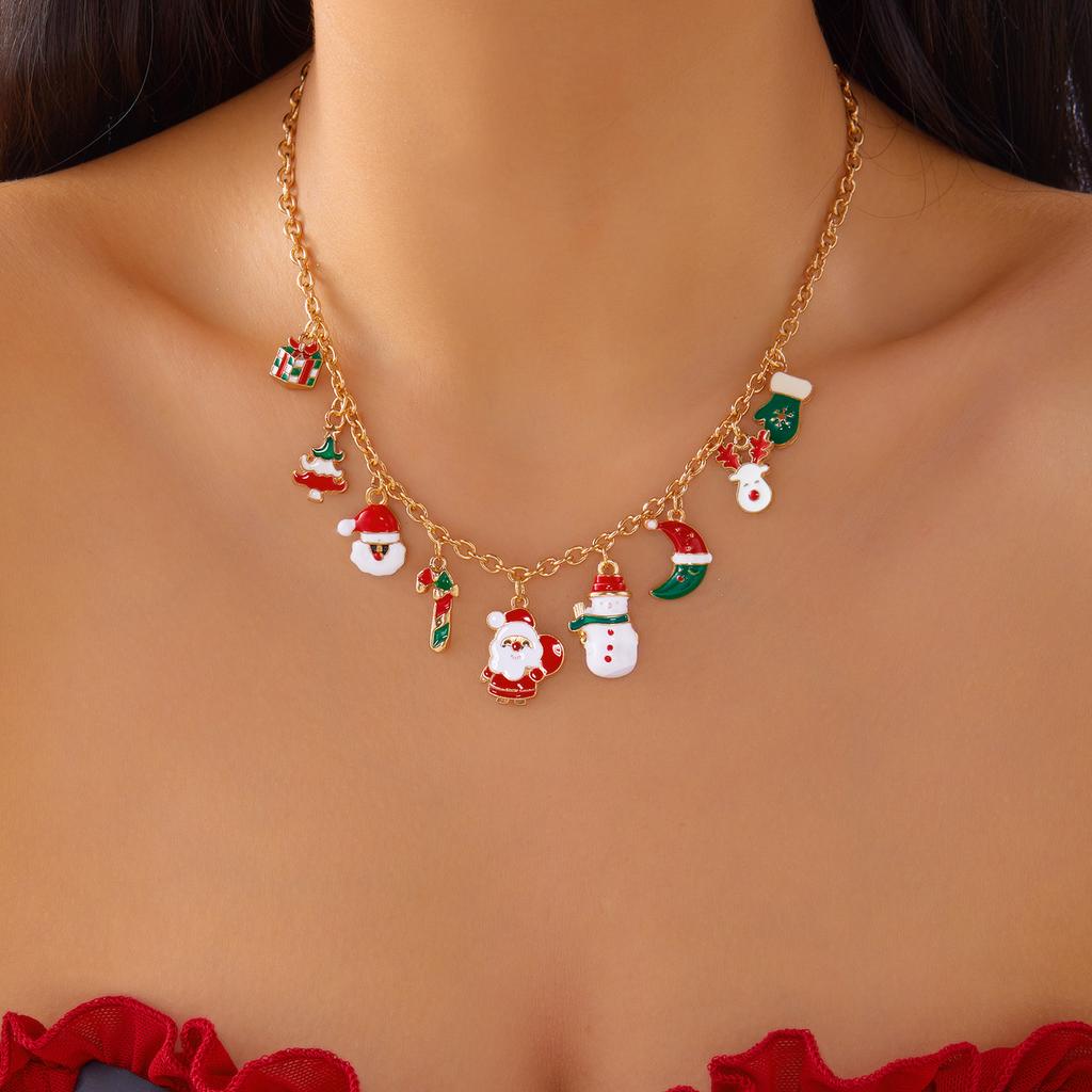 Lovely Exquisite Christmas Clavicle Chain Necklace for Women Party Festival Xmas Tree Santa Claus Elk Crystal Chain Jewelry Gift