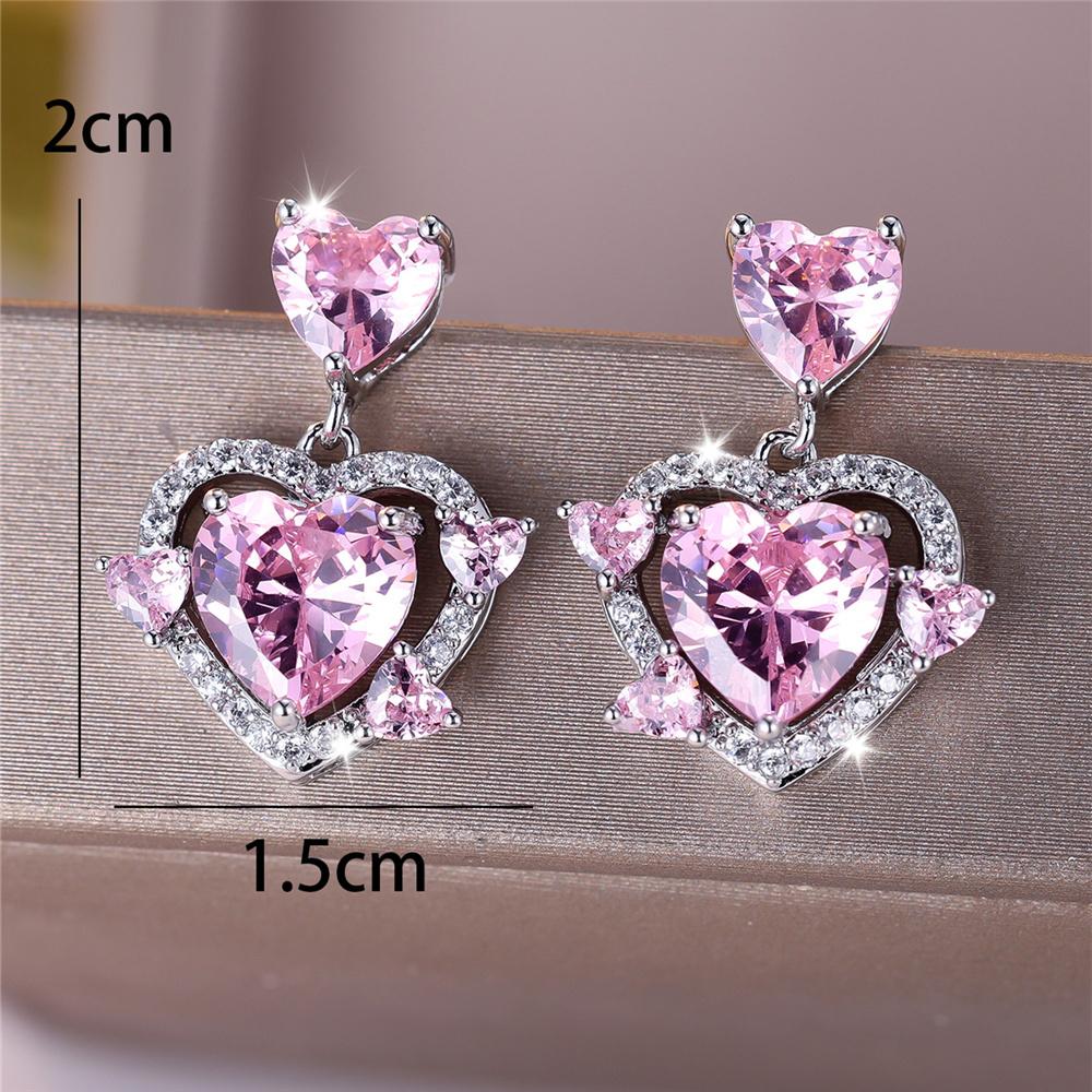 Süße weibliche Stein Weiß Rosa Zirkon Liebesherz Ohrstecker Silberfarbe Hochzeits Schmuck für Frauen